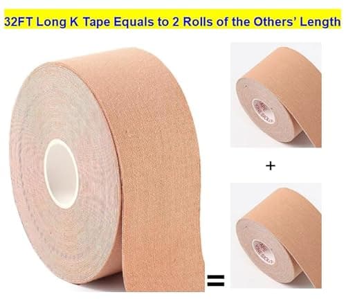 Kinesiology Athletic Tapes, 2inx32 FT Long Sports Tape for Knees and Shoulders Support, Cotton, Hypoallergenic, Waterproof, Strong Adhesive,Beige - Thumbnail 2