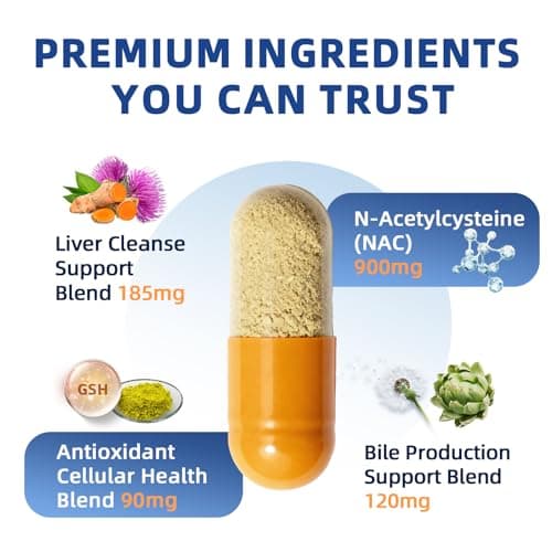 NAC Supplement 900 mg – Liver Cleanse Detox & Repair, Antioxidant & Cellular Health, Alcohol Defense Support – N-Acetyl Cysteine Capsules with Milk Thistle, Turmeric, Dandelion & Artichoke – 60 Count - Thumbnail 5