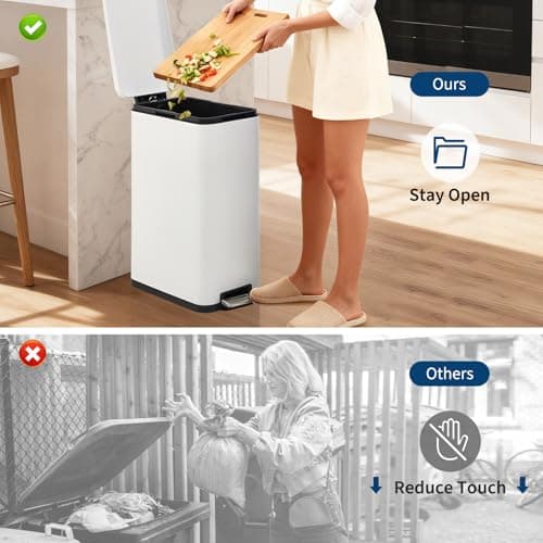 Garvee 13 Gallon Kitchen Trash Can, Stainless Steel Step Garbage Bin with Soft-Close Lid & Removable Bucket, Fingerprint Proof, Slim for Narrow Spaces, Bathroom or Office - Thumbnail 5
