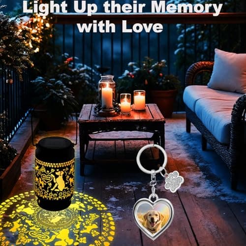 Solar Lantern Pet Memorial Gifts, with Picture Frame Keychain/Sympathy Card Dog Memorial Gifts for Loss of Dog Outdoor Solar Light Loss of Dog Sympathy Gift(with Silver Paw Keychain) - Thumbnail 3