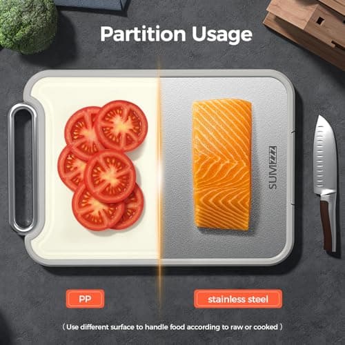 Sumzzz Stainless Steel Cutting Board for Kitchen, 2-in-1 Double-Sided Chopping Board, Dishwasher Safe, Food Grade Stainless Steel/PP, Easy to Clean, Large Size, Non-Slip, 16"×11" - Thumbnail 6