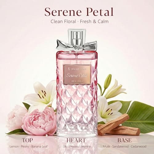 Perfume for Women, Alcohol-Free Long Lasting Fresh Floral Fragrance, Light & Soft Scent with Jasmine, Peony & Lemon, Sandalwood & Musk Base, 100ml / 3.4 fl oz, Gift for Women & Moms (Serene Petal) - Thumbnail 3