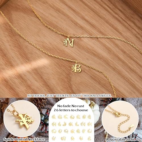 Halloween Basket Stuffers, Halloween Neclace Spider Web R Initial Necklaces for Women Dainty Gold Necklace for Women Adjustable Halloweens Basket Stuffers Teen Trendy Stuff for Daughter Granddaughter - Thumbnail 6