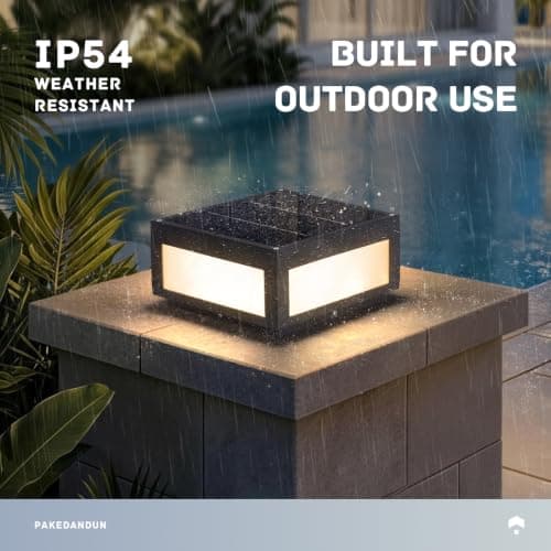 PAKEDANDUN Solar Post Lights Outdoor, 9.84" Solar Pillar Lights Outdoor, IP54 Waterproof Column Light Outside with E26 Bulb, 3000K LED Post Lamp Dusk to Dawn, Modern Pillar Light for Patio Garden - Thumbnail 3