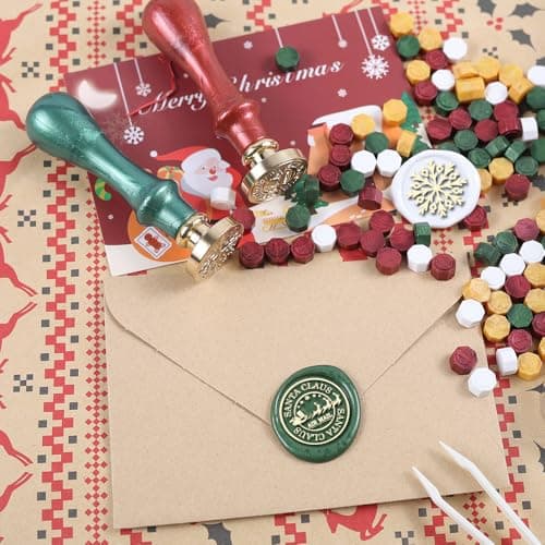 WUERLIN Christmas Wax Seal Stamp Kit,Santa Claus Wax Seal Stamp add Snowflake with Deep Engrave Great for Decoration Holiday Cards New Year Envelopes (Santa Sealing KIT) - Thumbnail 2