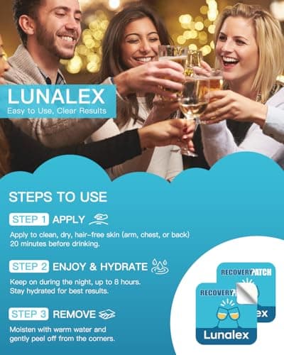 Lunalex Recovery Patch 48 Pack - Wake Up Refreshed & Balanced After Celebration - Plant-Based Formula for Morning Wellness - Bachelorette & Wedding Party Favors - 2 Patches per Sachet, Waterproof - Thumbnail 5