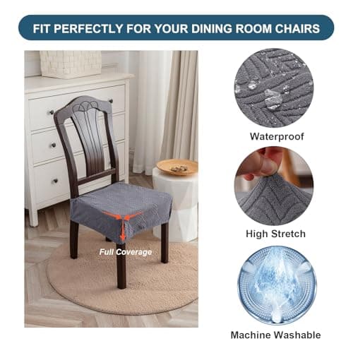 YUEANG Waterproof Stretch Seat Covers,Dining Room Chair for 6 Set Removable Washable Chair Slipcover Protectors,Rear Covers,Dark Grey - Thumbnail 3