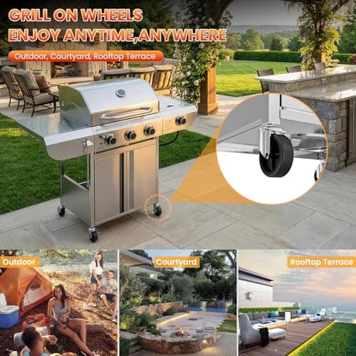 WAA Portable Propane Griddle, Tabletop Portable Propane Gas Grill, Stainless Steel Flat Top Grill, Outdoor Cooking for Tailgating,Camping, RVs, BBQ, Patio, Silver (3-Burner-2) - Thumbnail 6