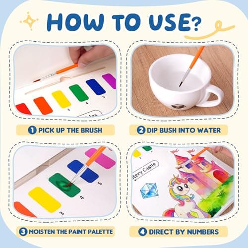 YPLUS Paint with Water Books for Toddlers, Art Craft Toys Watercolor Painting Paper, Gift for Kids Ages 1-3, 2-4, 4-6, Drawing with Brush - Unicorn - Thumbnail 2