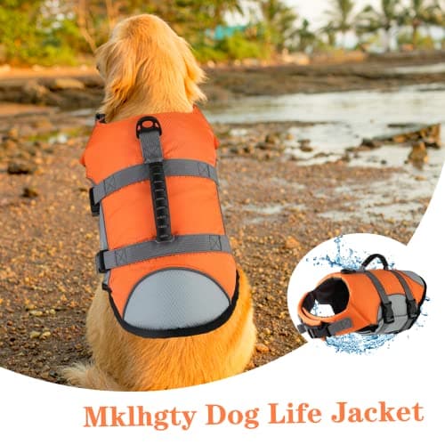 Mklhgty Dog Life Jacket - Reflective Adjustable Vest With Rescue Handle for Swimming and Boating - Ripstop Pet Safety Preserver for Small, Medium and Large Dogs - Thumbnail 6