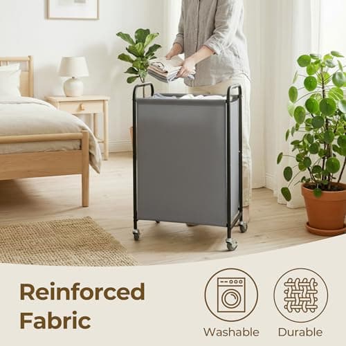 GRANNY SAYS 80L Slim Laundry Hamper with Silent Brake Wheels, Sturdy Metal Frame & Handle, Rolling Laundry Basket for Laundry Room, Bedroom, Bathroom, or RV – Suited for Singles or Couples, Grey - Thumbnail 4