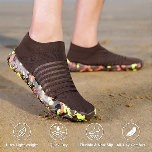 GEMYSE Water Shoes for Women Men Barefoot Lightweight Quick-Dry Aqua Socks Non-Slip Beach Pool Swim Footwear with Holes(Coffee,women9/men8) - Thumbnail 5