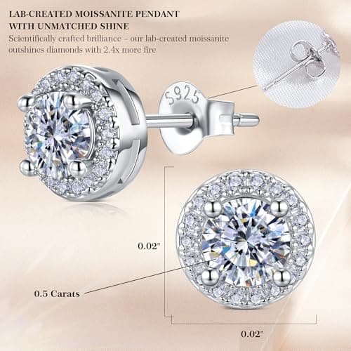 0.5CT Round Moissanite Earrings for Women D Color VVS1 S925 Sterling Silver White Gold Plated Ideal Gift for Wife Mom on Anniversary Mother's Day Birthday Expressing Maternal Love and Friendship - Thumbnail 3