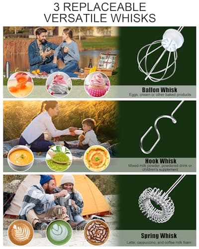 YUSWKO Rechargeable Milk Frother for Coffee, Handheld Drink Mixer with 3 Heads 3 Speeds, Ideal Coffee Frother Wand for Travel - Silver - Thumbnail 4