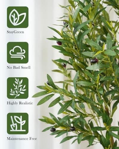 Sillaff Olive Tree 8FT Fake Tree Faux Plants Indoor with Pot Artificial Tree Nearly Natural Olive Branches and Fruits for Living Room Home Office Decorations - Thumbnail 4