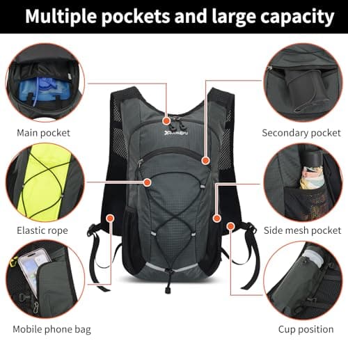 BiYiYun 15L Small Hiking Backpack Lightweight Hydration Backpack for Men Women, Warterproof Hiking Daypack for Travel Camping Cycling Running Outdoor (Grey) - Thumbnail 2