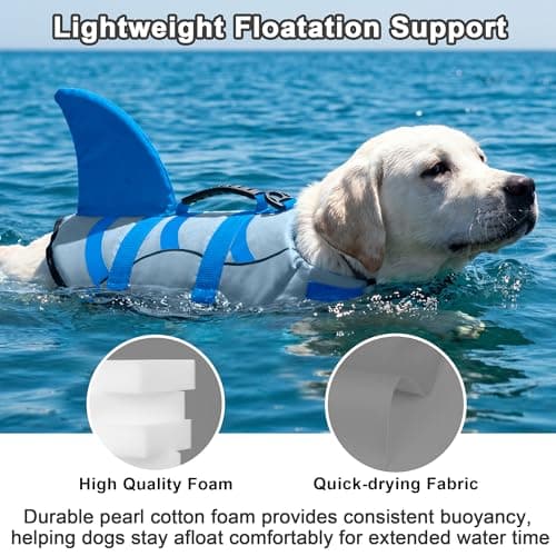 Fragralley Dog Life Jacket Shark, Dog Life Vest Adjustable Ripstop, Dog Swimming Safety Vest with Superior Buoyancy & Rescue Handle for Small Medium Large Dogs, Swim, Pool, Beach, Boating - Thumbnail 5