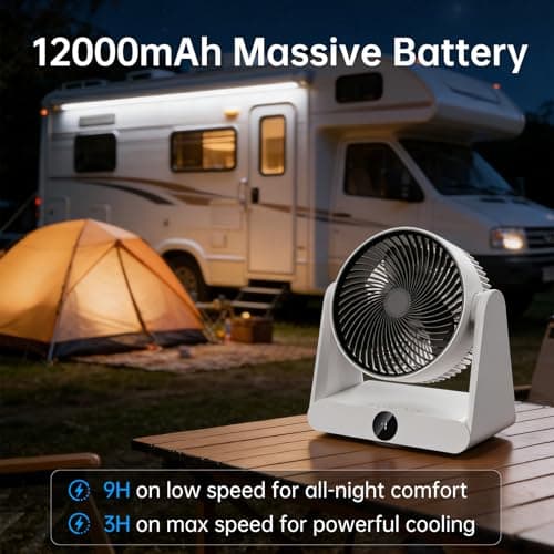 DUOMIY 3D Oscillation Air Circulator Fan with Remote, 12000mAh Battery Operated Cordless Desk Fan, 20dB Whisper Quiet Table Fan for Bedroom Home Office, 12 Speeds, 12H Timer, 650 CFM Powerful Airflow - Thumbnail 3