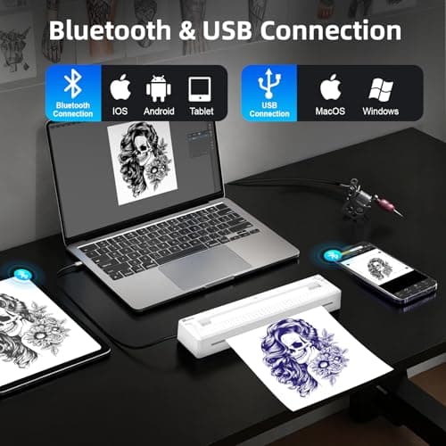 TATOPRT Milestone M9 Professional Tattoo Stencil Printer, Upgraded 2-in-1 Wireless Bluetooth Portable Thermal Printer for Tattoo Stencils & Documents Compatible with Phone/Tablet/PC - Thumbnail 6