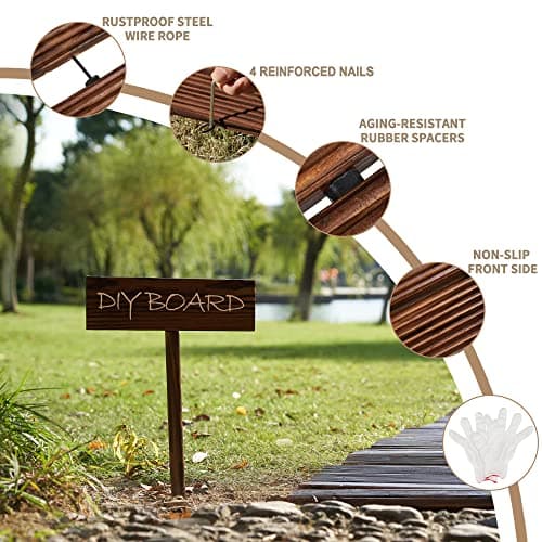 Spurgehom 8FT Wooden Garden Pathway Straight Outdoor Walkway Roll Out Cedar Wood Patio Flooring Path Decorative Lawn Patio Pavers Boardwalk Beach Wedding Party (Brown) - Thumbnail 2