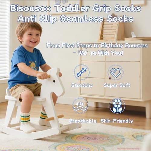 BISOUSOX Baby Grip Socks for Toddler Girls Boys 0-5T, Grippy Socks for Baby 6-12-18M, Non-Slip Walking Sock with Grips - Thumbnail 4