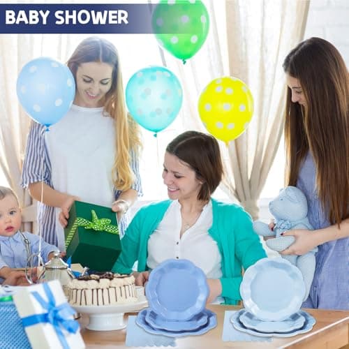 NatNarr Blue Plates and Napkins, Gradient Blue Baby Shower Decorations Include 7" & 9" Scalloped Dusty Blues Dessert Plates, Napkins for Wedding, Baby Bridal Shower, Birthday - Thumbnail 6