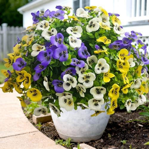 Thinktral Artificial Flowers for Outdoors Fake Plants Spring Decor, 14 pcs Realistic Fake Pansies Silk Flowers UV Resistant, Lifelike Faux Outdoor Flowers for Porch Garden Patio Window Box Decor