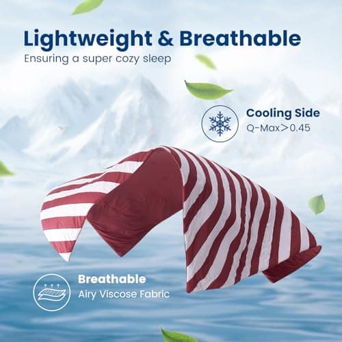 Snuggle Sac Mediterranean Stripe Cooling Comforter Twin Size Set, Q-Max ＞0.45 Cooling Blanket for Hot Sleepers & Night Sweats, Double-Sided Lightweight Breathable Summer Quilt, 68x90 Wine - Thumbnail 2