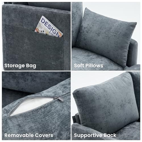 Iroomy Loveseat Cloud Couch for Living Room, Spring Cushion，Comfy Modern Chenille Sofa, Grey - Thumbnail 5