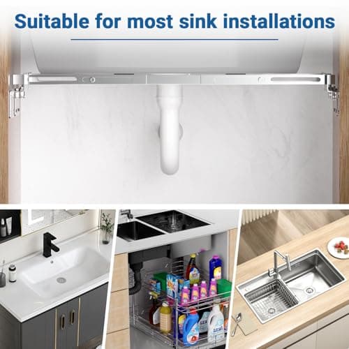Fuairmee Sink Support | Undermount Kitchen Sink Brackets | 20.1-55.1 inches(51-140CM) Heavy Duty Adjustable Stainless Steel Pole - Undermount Sinks Kit for Kitchen, Bathroom, 2 Packs - Thumbnail 6