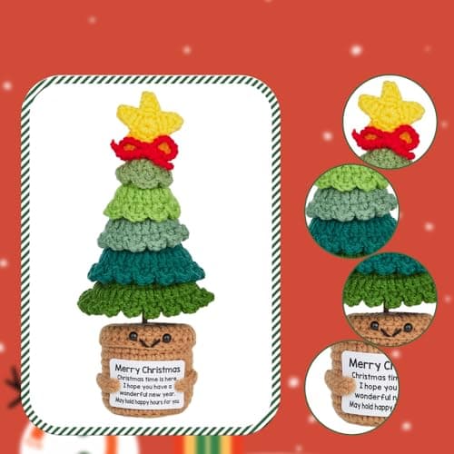 Christmas Stocking Stuffers Gifts , Positive Elk Snow Santa Claus Christmas Tree Emotional Uplifting Support Crochet Animals , Positive Crochet White Elephant Gifts for Women Friends Teens Coworkers - Thumbnail 3