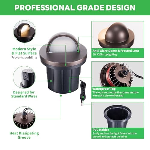 Varmtalys 3000K Landscape Well Lights, 6 Pack 6W 420LM LED Low Voltage 12V In-Ground Lights, IP67 Waterproof Aluminum Oil-Rubbed Bronze, Single-Side Lighting Outdoor for Pathway, Lawn - Thumbnail 6