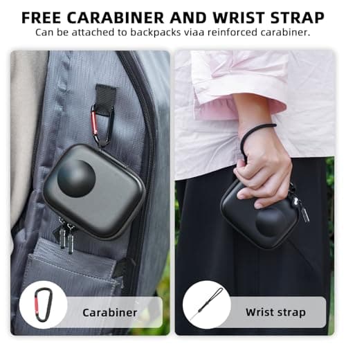 Flymile Protective Carrying Case for DJI Osmo 360 (for Cage and Lens Cap), Storage Small Bag Travel PU Hard Shell Portable Cover Protector With Carabiner & Wrist Strap Camera Accessories - Thumbnail 5