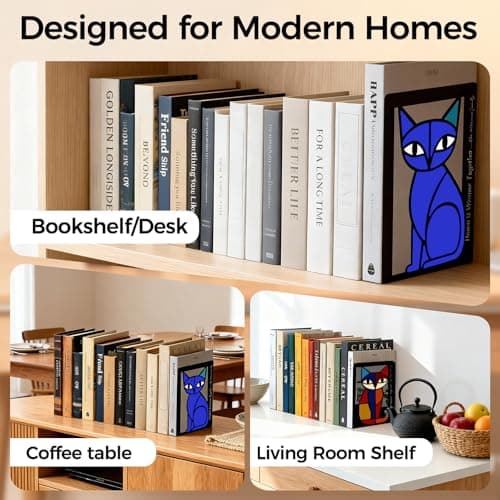 GUSFREUD Metal Cat Bookends Set of 2 – Decorative Cat Metal Book Ends for Shelves, The Mewsons Family Collection, Modern Cat Bookends for Living Room, Office & Bedroom - Thumbnail 5