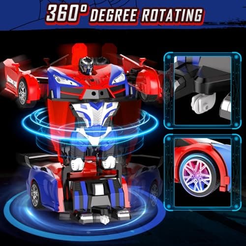 Febyhim Remote Control Car, One-Button Transform Toys Car, 2.4GHz RC Cars 1:18 Scale, 360 Degree Rotation Police Car Toy Transforming into Robot Toy for Boys Girl Kids 4-7 8-12 6-8, Birthday - Thumbnail 5