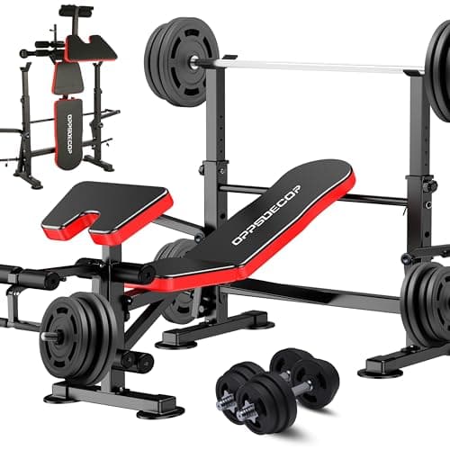 OPPSDECOR 900LBS All in One Weight Bench Set with Squat Rack Adjustable Workout Bench with Leg Developer Preacher Curl Rack Fitness Strength Training Bench for Home Gym - Image 1