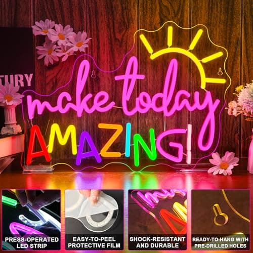 Make Today Amazing Neon Sign Classroom Wall Decor Reading Neon Signs with Sunrise LED Lights for Bedroom Reading Corner Lights Up Sign for Library Study Office LED Gift for Teens Teachers - Thumbnail 6