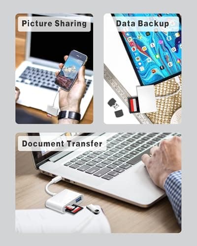 USB C to SD Card Reader for iPhone iPad, 3 in 1 Memory Card Reader with USB Camera Adapter for SD/TF Compatible with iPad, Type C Card Reader for iPhone 16/15, iPad/Mac and More Type C Devices - Thumbnail 6