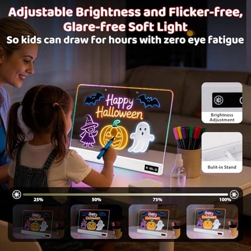17 Inch Rechargeable LED Drawing Board for Kids, Upgraded 15 Colors Light Up Doodle Pad, Anti-Scratch PVC, Flicker-Free Eye Care, Includes Tracing Cards & 12 Markers, Gift for Girls Kids (White) - Thumbnail 4