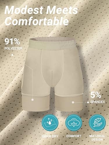 Arcweg Mens Swim Trunks 7 inch Quick Dry Athletic Shorts Casual Swimwear for Men with Mesh Liner & Zipper Pocket Light Khaki - Thumbnail 6