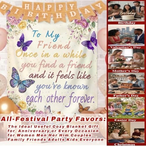 to My Friend Throw Blanket Gifts for Women Sister, Floral Butterfly Flannel Blanket with Inspirational Quote, Friendship Gift for Bestie BFF, Soft Cozy Couch Decor Birthday 50"x60" - Thumbnail 3