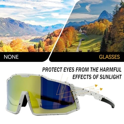 ActHose Cycling Running Sunglasses Polarized Sports Sunglass TR90 Hiking Baseball Softball Glasses UV400 Protection for Men Women White Frame Gold Lenses - Thumbnail 3