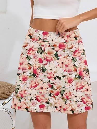 Heymoments Women Active Athletic Skirts Floral Print Large Lightweight Comfy Summer Workout Golf Tennis Running Hiking Cycling Skater Bike A Line Underneath Mini Skort Sport Dress - Thumbnail 5