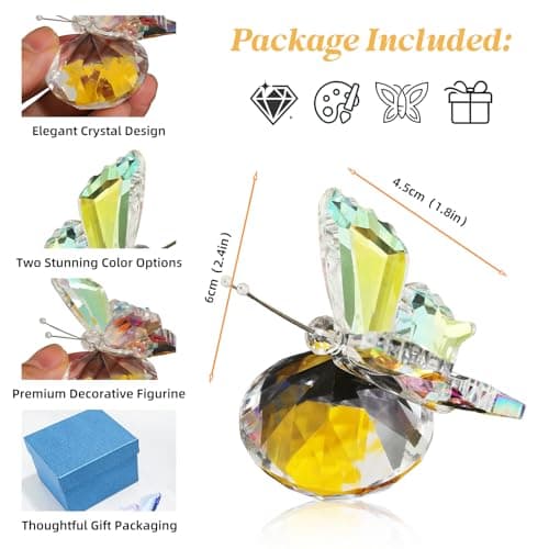 MysticGlitz Iridescent Crystal Butterfly Figurine - Hand-Cut Faceted Glass Butterfly Decor, Rainbow Maker Sculpture for Home Office Desk, Unique Butterfly Gifts for Women Mom Birthday Mother's Day - Thumbnail 2