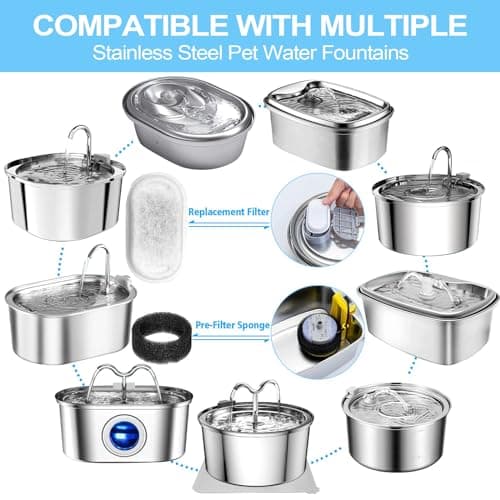 RLSHEN Cat Water Fountain Filter for Stainless Steel 108oz/3.2L& 67oz/2L Automatic Pet Water Dispenser Fountian Replacement Filter with Sponges, white-16 - Thumbnail 2