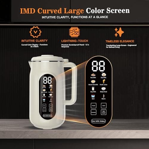 10 in 1 Nut Milk Maker Machine, 42oz IMD Screen Almond Milk Maker, Soy Milk Maker with Self-Cleaning, Delay Start, Keep Warm, Boil Water, Automatic Plant-Based Milk Blender for Soybean, Oat, Coconut - Thumbnail 3