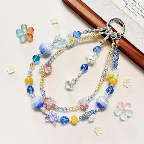 TIANTAIYUE Crystal Glass Phone Charm Wrist Strap, Universal Beaded Lanyard for All Cell Phones, Detachable 360° Metal Clip Anti-Lost Chain for Case Key Camera, Aesthetic Gift - Thumbnail 6
