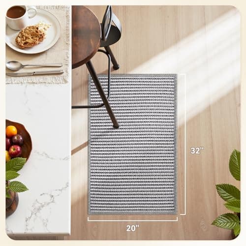 PADOOR Kitchen-Rugs Non Slip Washable, Absorbent Kitchen Mats for Floor, Soft Braided Kitchen-Mat, Farmhouse Kitchen Floor Mat Sink Rugs for Kitchen Floor (Grey and Black, 20"x32") - Thumbnail 2