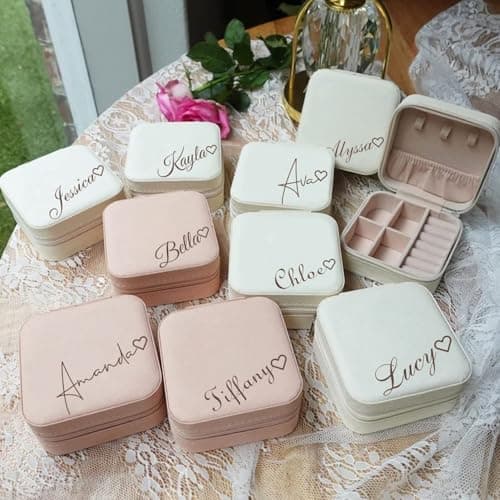 Corissy Personalized Jewelry Box for Women, Custom Travel Jewelry Case with Name and Birth Flower, Leather Jewelry Box for Rings, Earrings, Necklaces, Personalized Gifts for Women - Thumbnail 2
