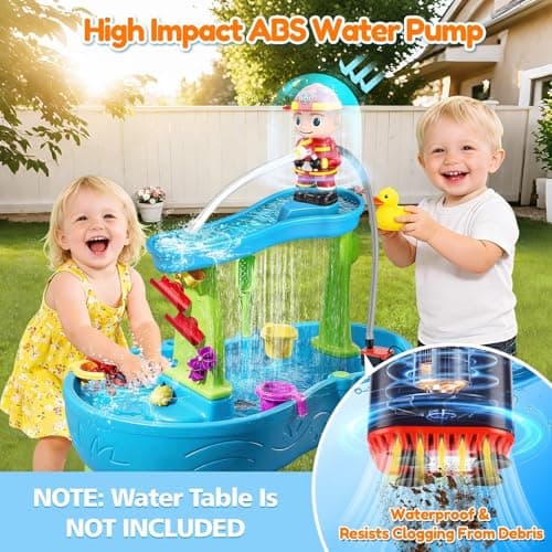 Water Table Pump Kids Toys: Firefighter Water Table Pump Continuous Flow Adjustable Water Pressure 12V Safe Plug-in Long Cord No Drilling Kids Outdoor Water Play Toys Accessories for Toddlers 1-3 4-8 - Thumbnail 3